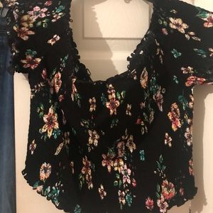 2 piece set black floral maxi and crop top